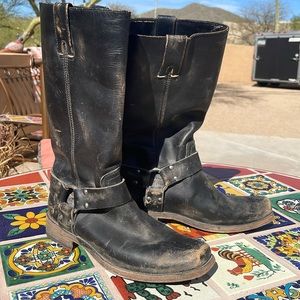 Frye distressed leather harness boot